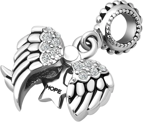 Vista 3 de NARTGO Ala de ángel con dije de estrella de esperanza y apertura compatible con pulseras Pandora