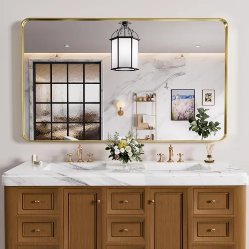 Vista 42 de JISOSO - Espejo de baño negro de 20x30 pulgadas con marco de metal negro, espejo de tocador rectangular redondeado con acabado mate para pared