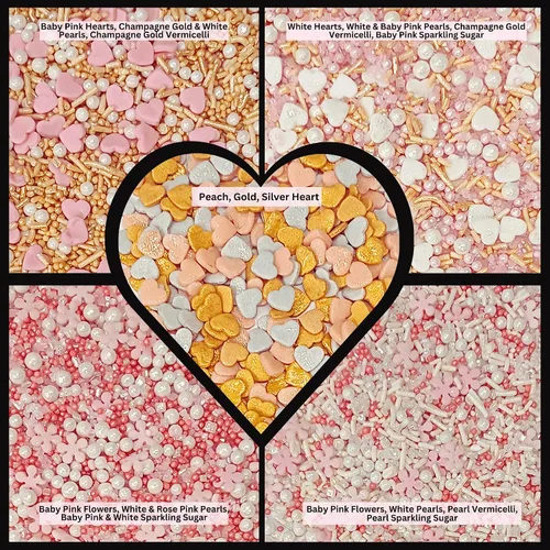 Vista 2 de Confect Mezcla de chispas de perlas rosas, plateadas, doradas y blancas, decoraciones comestibles para hornear para pasteles, cupcakes, galletas