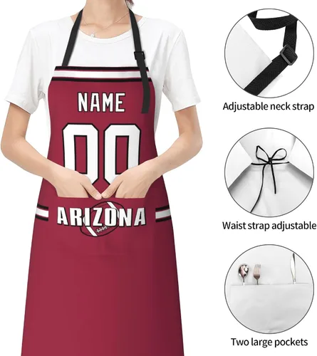 Vista 6 de Delantal con bolsillos, nombre personalizado y número, regalos personalizados para hombres y mujeres fanáticos del fútbol