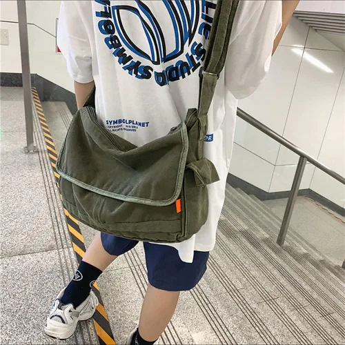 Vista 2 de Bolso de mensajero de lona vintage para hombres y mujeres, bolso cruzado, bolso de hombro, Harajuku Streetwear