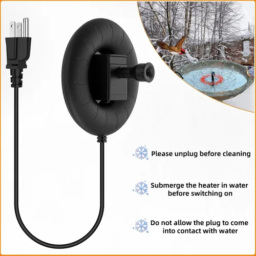 Vista 4 de Calentador de baño para pájaros para exteriores con bomba de agua, descongelador para baños de pájaros con control termostático y cable de 3.3 pies
