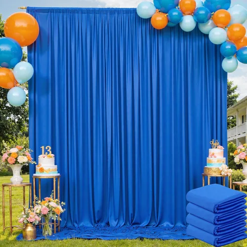 Vista 78 de Cortina de fondo de 20 pies × 8 pies sin arrugas azul bebé para fiesta de cumpleaños de niño, 4 paneles de 5 × 8 pies de poliéster azul suave
