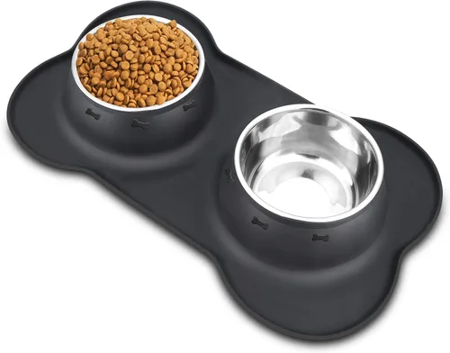 Vista 17 de AsFrost Tazones de comida para perros, cuencos de acero inoxidable para perros, juego de cuencos para agua y alimentos con alfombrilla de silicona