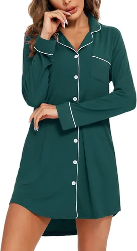 Vista 55 de Samring Camisón de pijama para mujer, manga corta/larga, con botones, camisón para dormir, camisón para novio, talla XXL