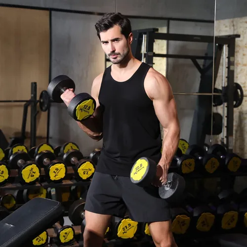 Vista 4 de Camiseta sin mangas para hombre, chaleco de algodón, sin mangas, para gimnasio, entrenamiento, culturismo, fitness, muscular, camisetas