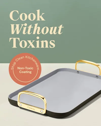 Vista 2 de Caraway Plancha de doble quemador, sartén de 19 x 12 pulgadas, revestimiento de cerámica antiadherente, no tóxico, sin PTFE ni PFOA, apto para horno