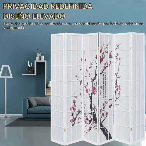 Vista 7 de Legacy Decor Biombo de 4 paneles para habitación con diseño de ciruelo en flor. Negro