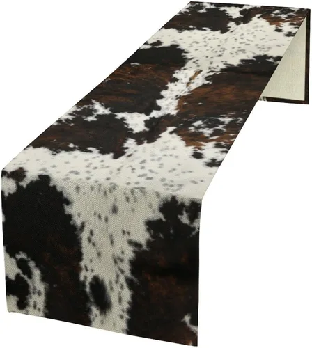 Vista 43 de Camino de mesa con estampado de vaca, camino de mesa estilo occidental con estampado de cuero de vaca en blanco y negro, decoración de mesa