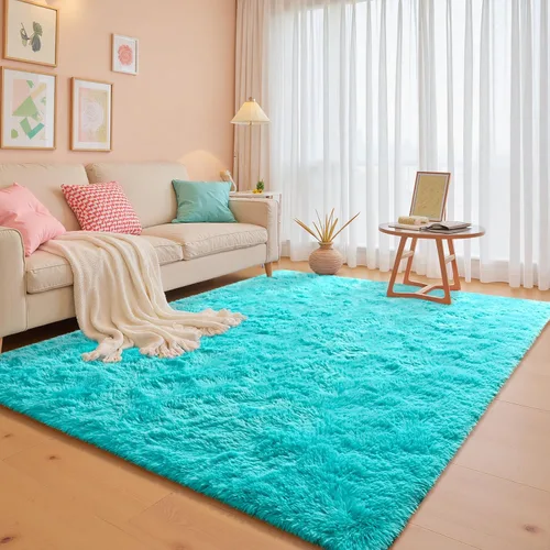 Vista 9 de junovo Alfombra de área lavable y antideslizante, alfombras de área pequeñas y esponjosas, alfombra peluda para sala de estar, alfombra suave