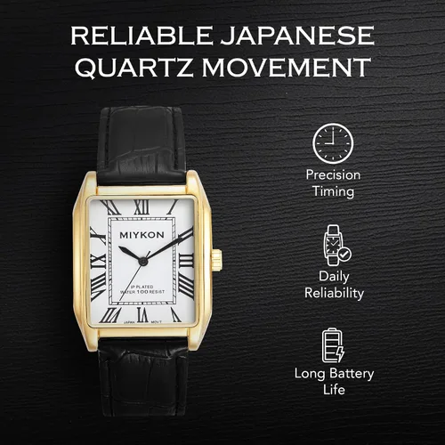 Vista 4 de Miykon Vintage Watches for Men Classic Tank Square Analog Watch with Genuine Leather Wrist Strap, Mens Dress Watches Japanese Quartz, Waterproof