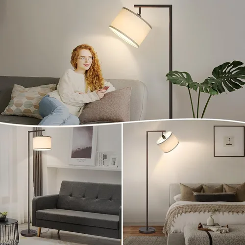 Vista 6 de Lámpara de pie completamente regulable marrón, lámpara de pie de arco para dormitorio con pantalla colgante ajustable y interruptor de pie, lámpara