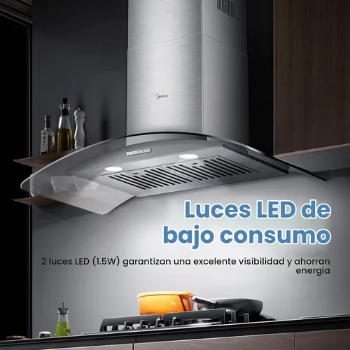 Vista 8 de Midea MVG30W8AST Campana extractora de ventilación de 30 pulgadas con conductos de montaje en pared con ventilador de escape de 450 CFM de 3