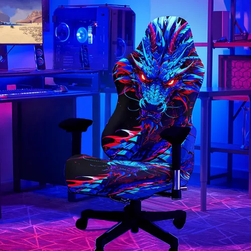 Vista 2 de Blacklight - Funda para silla de juegos – Funda para silla de juegos electrónicos de dragón neón reactivo a los rayos UV, protector de silla