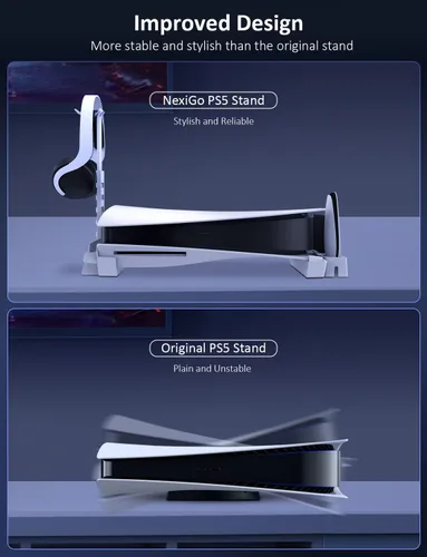 Vista 5 de NexiGo PS5 Horizontal Stand Modular System, Minimalist Design, Base Stand with Headset Holder, Hard Drive and Media Remote Slots, Compatible with