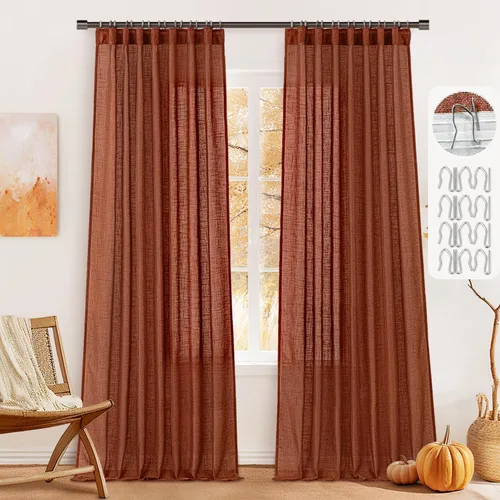 Vista 11 de MIULEE Cortinas de lino natural de 84 pulgadas de largo 2 paneles, con pestaña trasera con cinta plisada, cortinas de textura de lino suave y gruesa