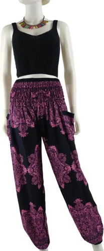 Vista 2 de Kraft4Life Pantalones harén de yoga con cintura fruncida para mujer, estilo bohemio, bohemio, hippie, 2 bolsillos