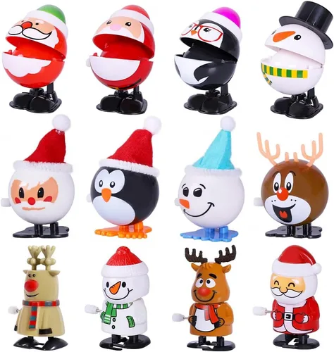 Vista 2 de Max Fun Surtido de 12 juguetes navideños para rellenar bolsas de regalos de fiesta de Navidad (juguetes de cuerda navideña)