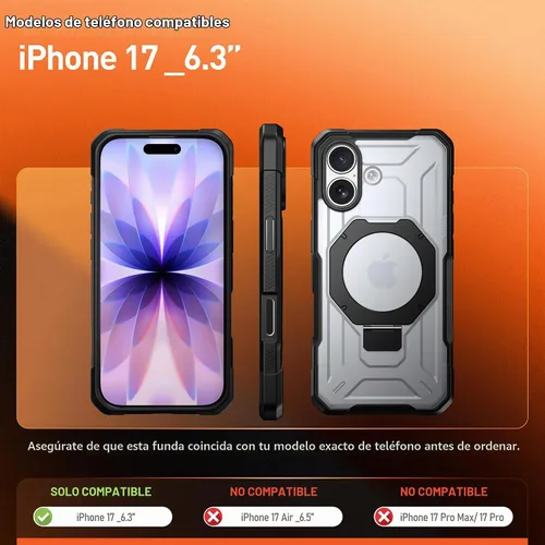Vista 2 de Funda Poetic Spartan con soporte de anillo para iPhone 17, [Botón de control de cámara][Compatible con Magsafe], funda protectora de cuerpo