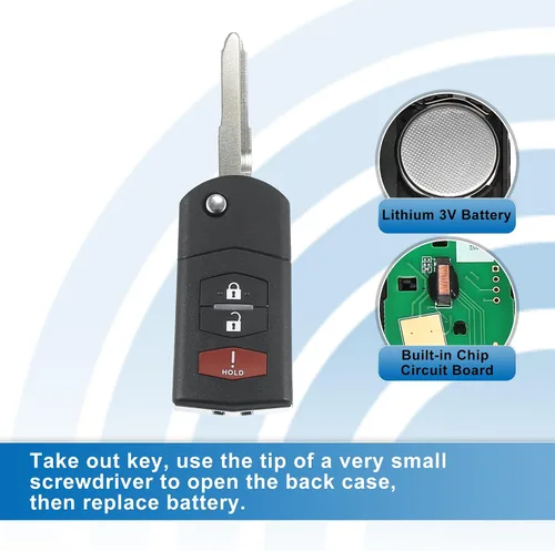 Vista 4 de X AUTOHAUX 3 botones Flip coche entrada sin llave control remoto reemplazo llavero proximidad Smart Fob BGBX1T478SKE125-01 para Mazda 5 2 CX-7 CX-9