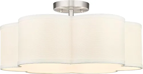 Vista 35 de Lámpara de Techo Semiempotrada Dorada, 3 Luces Accesorios de Iluminación de Techo de 12.5" con Pantalla de Tela en Forma de Flor, Luces de Tambor