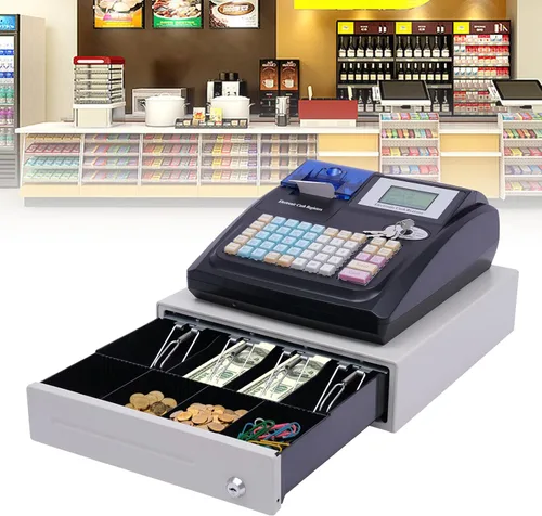 Vista 8 de Caja registradora electrónica con impresoras de recibos y diarios, teclado elevado de 48 teclas, 8 cajas registradoras LED digitales para pequeñas