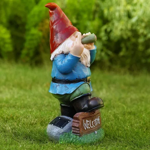 Vista 5 de Panven Decoración de Jardín de Gnomos, 13.5" de Alto Solar Grandes Regalos Divertidos Inapropiados Estatuas de Gnomo para Exteriores para Patio