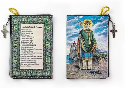 Vista 4 de Bolsa de rosario católico, San Benito y San Patricio, 4 x 6 pulgadas, joyería y monedero con cruz - Soporte para rosario para cuentas de oración