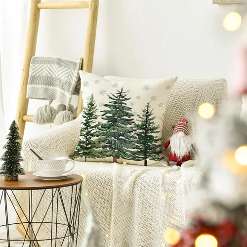 Vista 3 de AVOIN colorlife - Juego de fundas de cojín con diseño de árboles de Navidad y copos de nieve, 16 x 16 pulgadas, decoración festiva de invierno