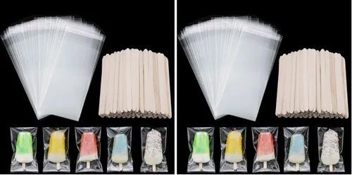 Vista 8 de Boao - Juego de 200 palitos y bolsas de helado, 4.49 pulgadas, 8.27 x 3.15 pulgadas Self Adhesive Clear Plastic Bags, Disposable Wooden Sticks