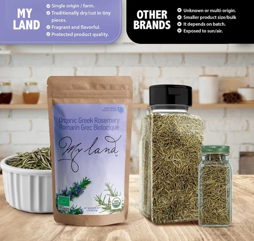 Vista 7 de My Land Hojas de romero secas orgánicas, hojas sueltas griegas, 1.76 oz (50 g) USDA Orgánico de Mt. Olympus, Grecia; romero mediterráneo de hoja
