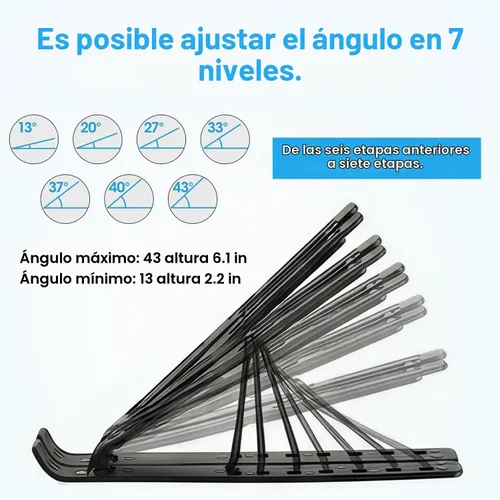 Vista 6 de Soporte para computadora portátil para escritorio, diseño ergonómico, ajustable, de aluminio, plegable, portátil, compatible con MacBook Air Pro