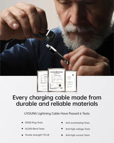 Vista 7 de Cargador corto para iPhone de 1 pie, paquete de 3 [certificado Apple MFi], cable USB a Lightning, cable de carga rápida trenzado de nailon