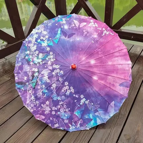 Vista 2 de Bestage Sombrilla de seda de bambú hecha a mano de 33 pulgadas con aceite de seda de bambú para arte chino japonés clásico sombrilla de baile