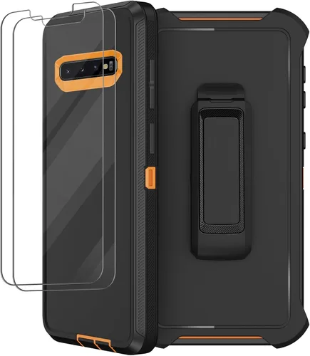Vista 8 de Funda para Samsung Galaxy S10 con funda de clip para cinturón, 2 protectores de pantalla, [protección contra caídas de grado militar] Funda Negro