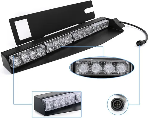 Vista 5 de Baliza con visera LED de 32W, luz estroboscópica de emergencia para parabrisas, lámpara de tablero con plataforma con montaje separado, Ambar