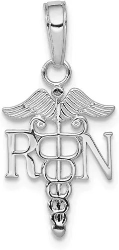 Vista 8 de Collar con dije de ángel de caduceo de oro blanco de 14 quilates para enfermería registrada, joyería profesional médica fina para mujeres, regalos
