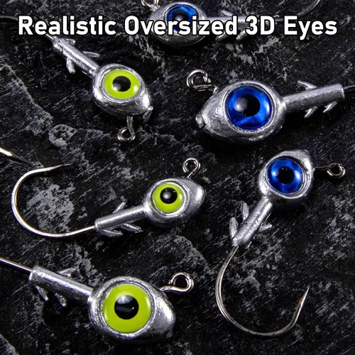 Vista 3 de Dr.Fish Paquete de 10 Señuelos con Ojos de Pesca Ojos 3D Cabezas de Trucha Anzuelo para Lubina Señuelo Nadador de Agua Salada Cabezas de Jig de Agua