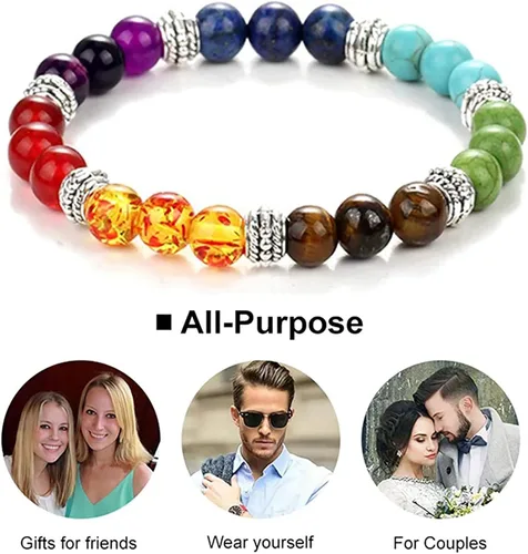 Vista 5 de Natural Stone Beaded bracelets for Women and Men FengShui Bracelets Stress Relief Anxiety 7 Chakras Bracelet with Gift Box Jewelry Gift for