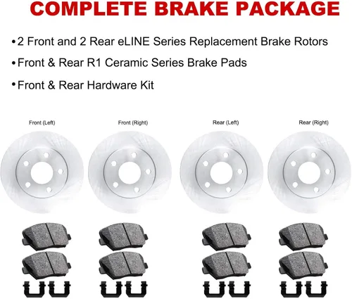 Vista 4 de R1 Concepts Kit de freno delantero y trasero para Nissan Altima 2013-2022 Rotores de freno en blanco Kit de pastillas de freno y rotores