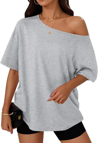 Vista 22 de Trendy Queen Camisetas de verano de gran tamaño con hombros descubiertos Negro