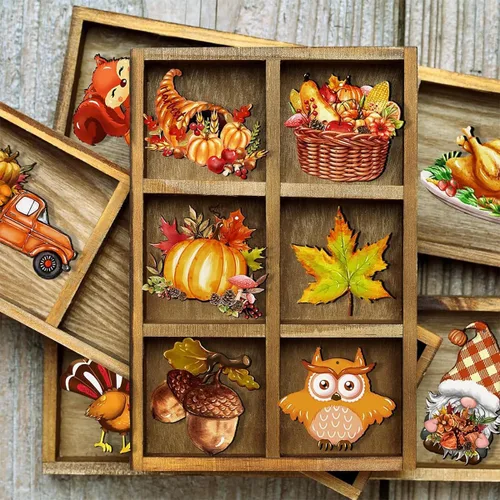 Vista 2 de 12 piezas de adornos colgantes de otoño, hoja de arce, calabaza, decoraciones de árbol, piña, fruta, diseño de Acción de Gracias, adorno lindo
