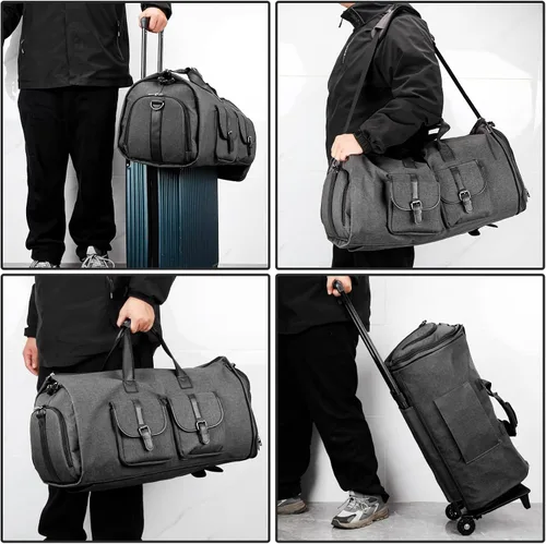 Vista 6 de LemoHome Bolsas de ropa con ruedas para viajes, bolsa de lona convertible, bolsas enrollables para viajes, bolsa de ropa con ruedas, equipaje