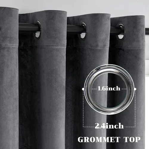 Vista 4 de VANASEE Cortinas de terciopelo gris oscuro para dormitorio, 63 pulgadas de largo, cortinas opacas para oscurecer la habitación, cortinas