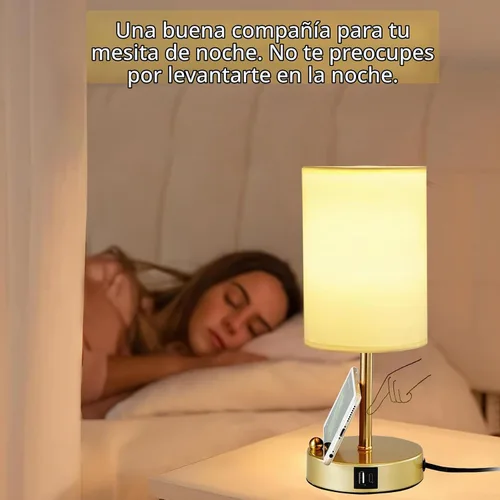 Vista 7 de Lámpara de mesa de control táctil Briever para dormitorio, lámpara de mesita de noche regulable de 3 vías con puertos de carga USB, lámpara