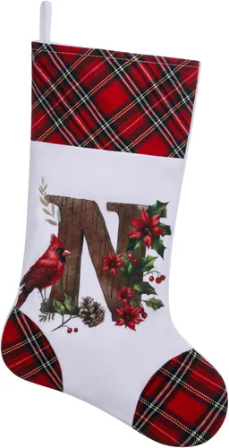 Vista 17 de Medias de Navidad personalizadas de 20 pulgadas, diseño cardenal, medias con monograma inicial para decoración colgante de chimenea, familia, letra A
