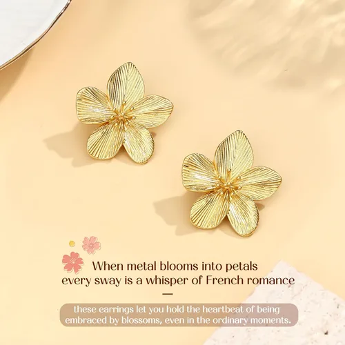 Vista 6 de Aretes de plata de ley 925 aretes colgantes chapados en oro de 14 quilates, hipoalergénicos, únicos, grandes, florales, gruesos, joyería para mujer
