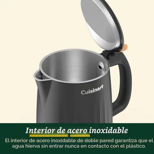 Vista 4 de Cuisinart Soho - Hervidor eléctrico de agua caliente de doble pared de 1 litro, hervidor de té con interior de acero inoxidable, operación de un