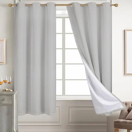 Vista 74 de Diraysid Cortinas 100% opacas de lino beige para dormitorio, con ojales, aislamiento térmico, cortinas de oscurecimiento de habitación