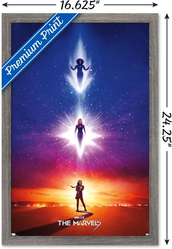 Vista 3 de Trends International Marvel The Marvels - Póster de pared de una hoja, 22.4 pulgadas de largo x 14.7 pulgadas, versión enmarcada de madera de granero